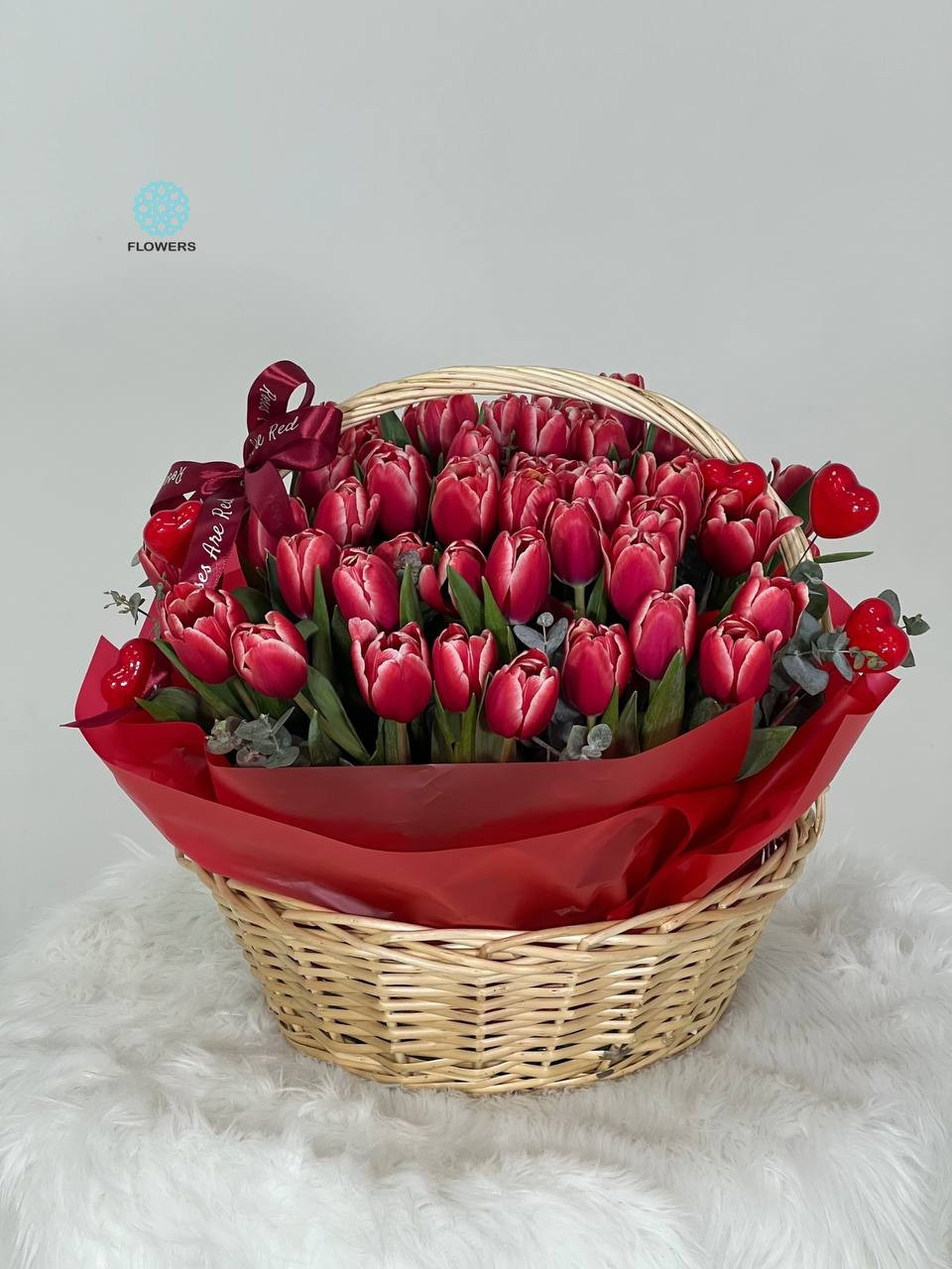 Red Tulips in a Basket